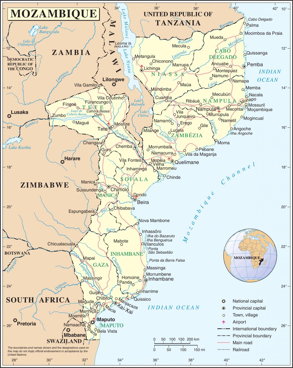 aireportuak Mozambike mapan