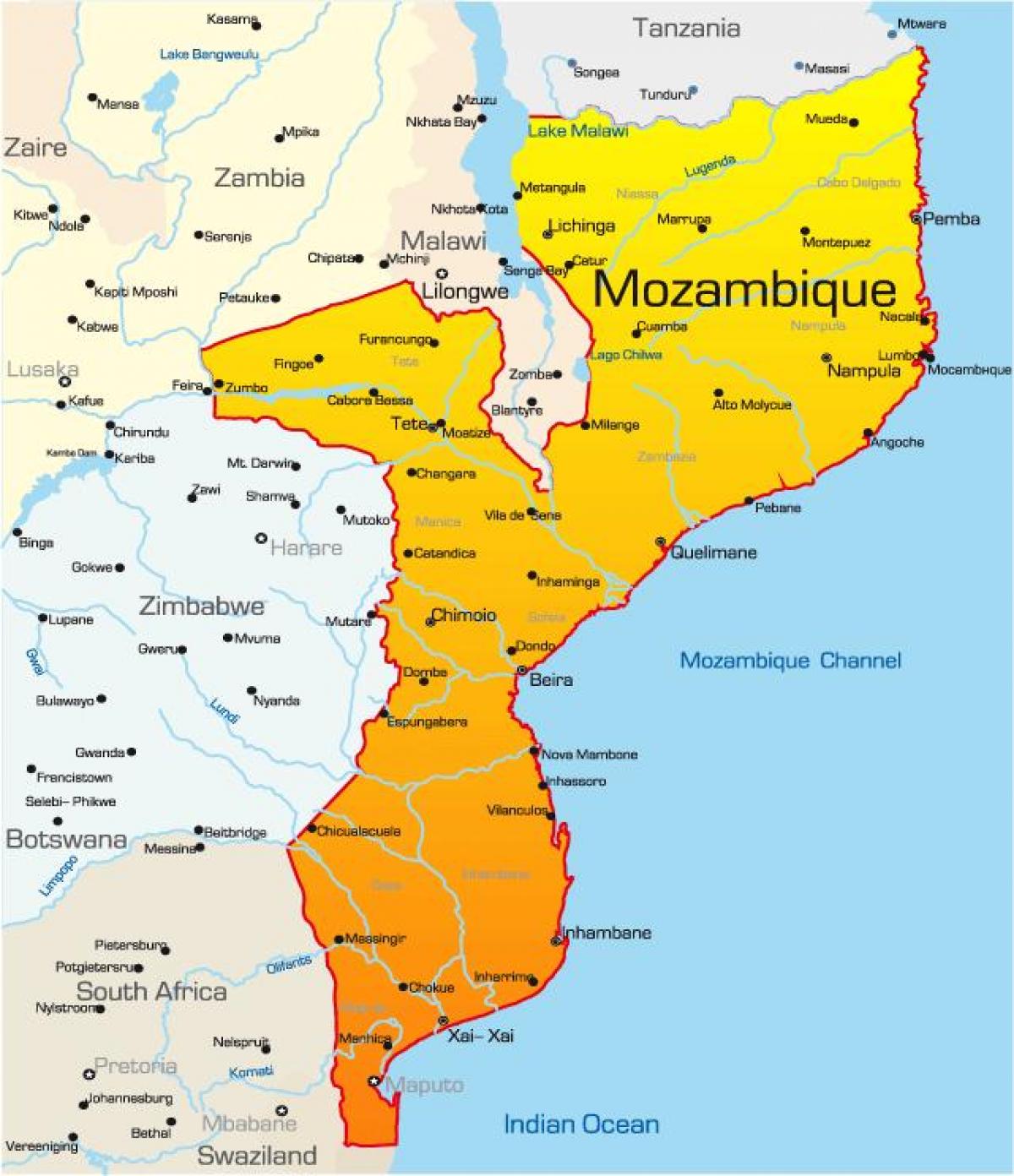 mapa Mozambike mapa distantziak